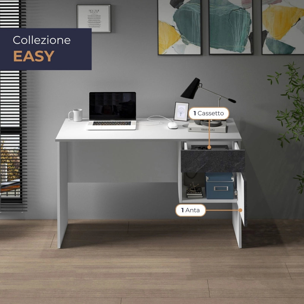 WHOUS Scrivania Easy 1 anta e 1 cassetto bianco opaco e report 110x50x75 cm