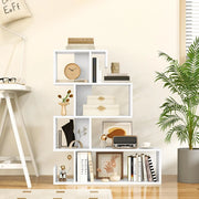 Libreria a forma di S con 5 ripiani, divisorio per soggiorno e ufficio, libreria in legno, 80 x 22 x 100 cm (bianco)