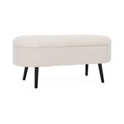 Cassapanca con rivestimento bouclé, ecrù