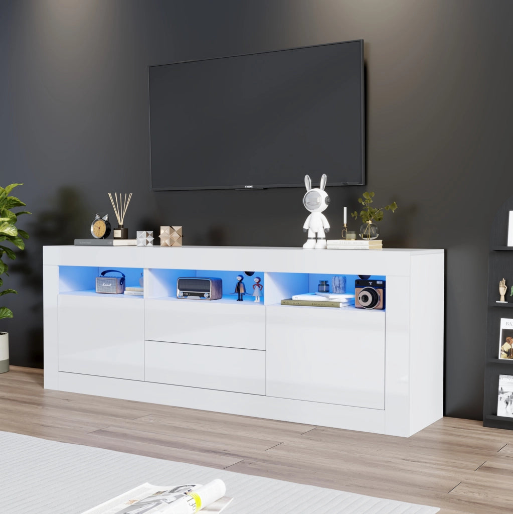 Mobile TV bianco lucido 160x35x60 cm con LED, 2 ante e 2 cassetti