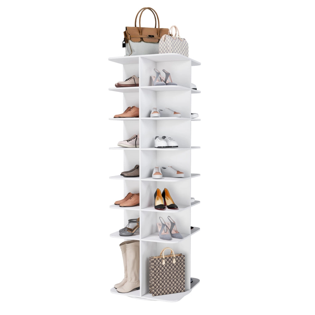 Scarpiera girevole con 7 ripiani - per ingresso - in PVC - 65×65×184 cm - bianco