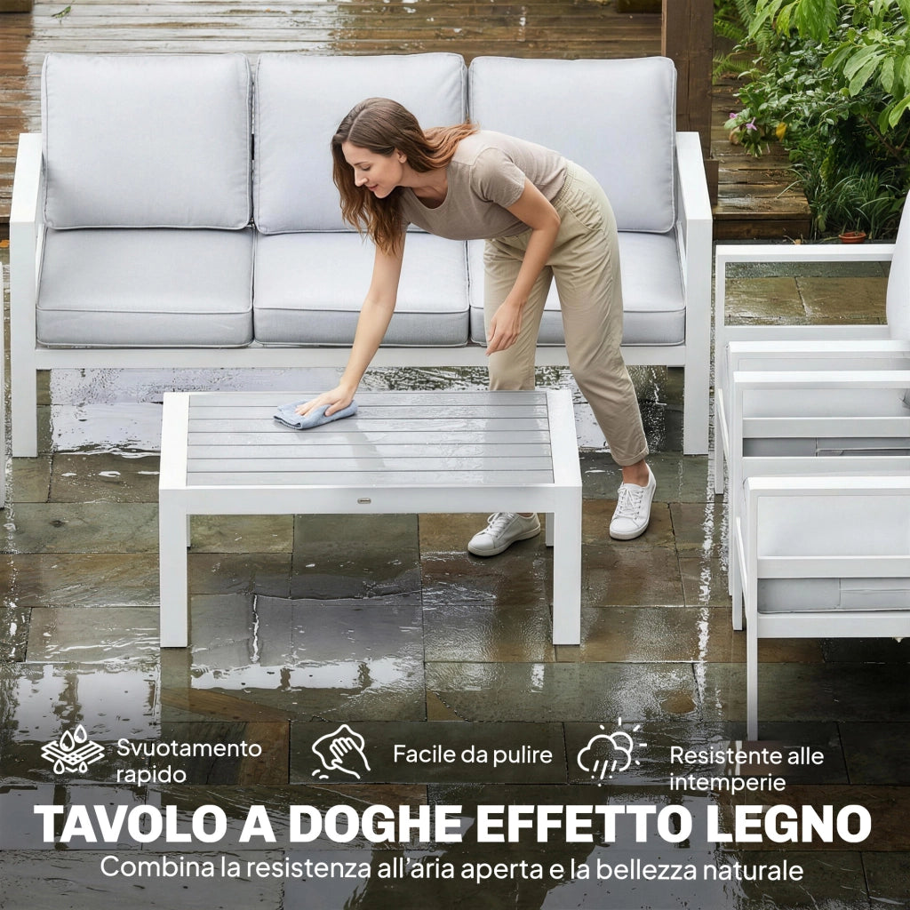 Mobili da Giardino in Alluminio con Divano 3 Posti, 2 Sedie e Tavolo per Esterni, Bianco