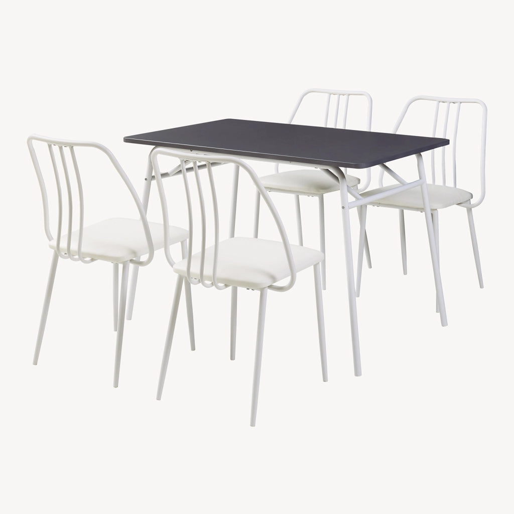 Set da Pranzo Omso Tavolo 110x70 cm e 4 Sedie Imbottite Rivestite in Similpelle - Grigio / Bianco [en.casa]