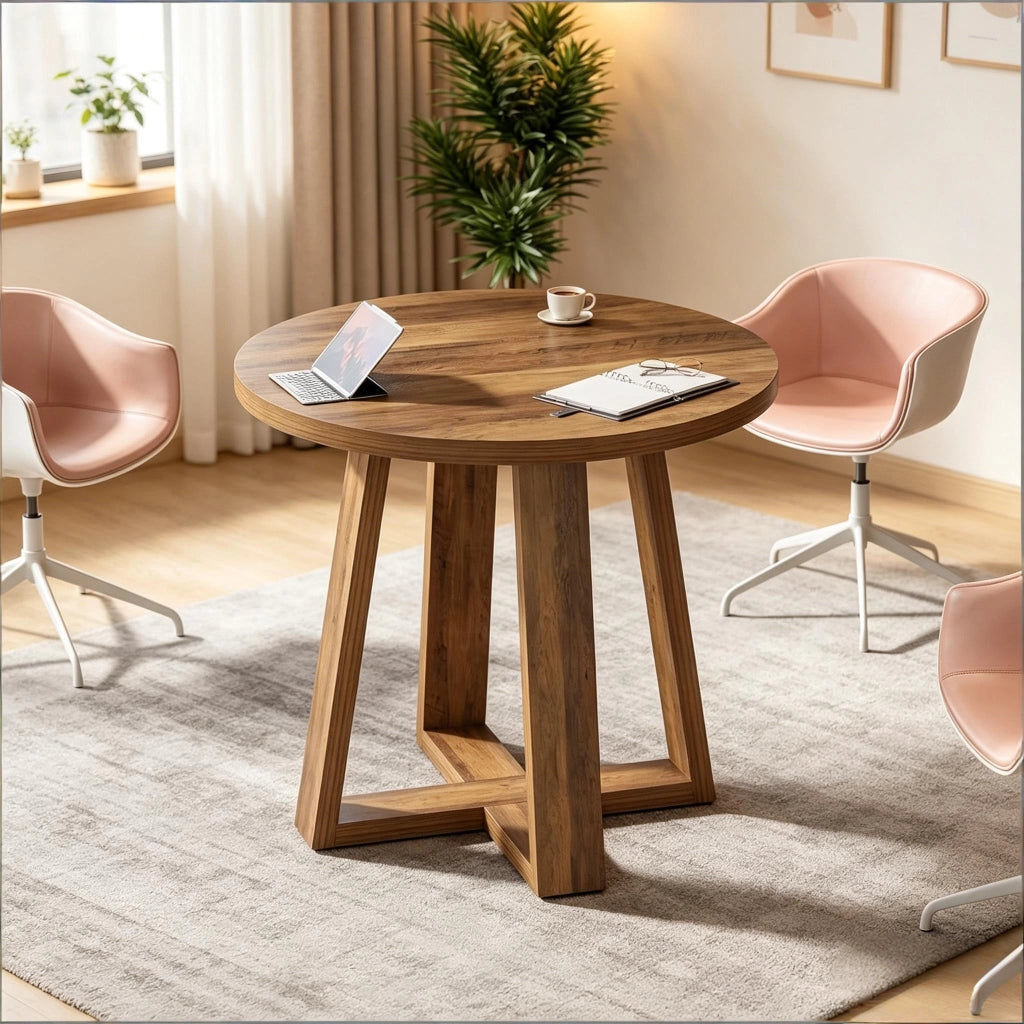 Tavolo rotondo per 2-4 persone in MDF, stile rustico moderno, per ufficio e sala riunioni, marrone, diametro 80 cm