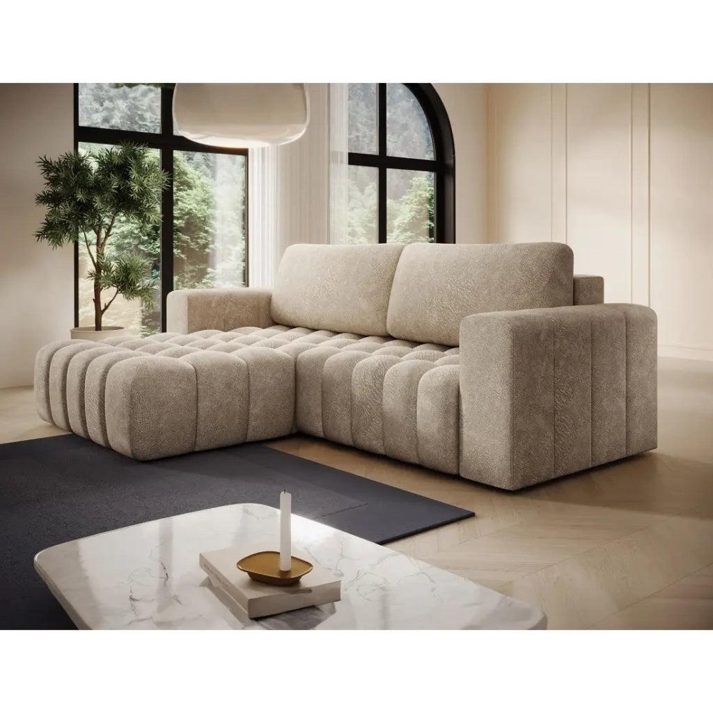 Divano angolare convertibile DORY beige 250 cm con contenitore angolo sinistro