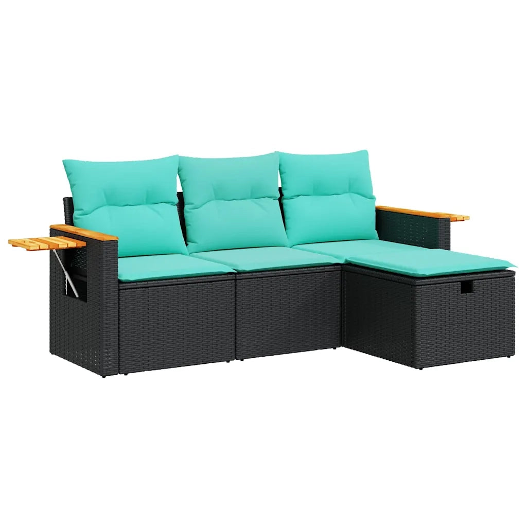 Set Divani da Giardino 4 pz con Cuscini Nero in Polyrattan