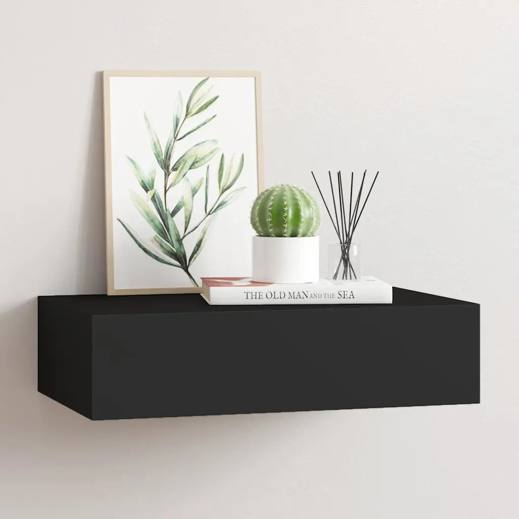 Scaffale con Cassetti da Parete | Mensola sospesa Nero 40x23,5x10 cm in MDF