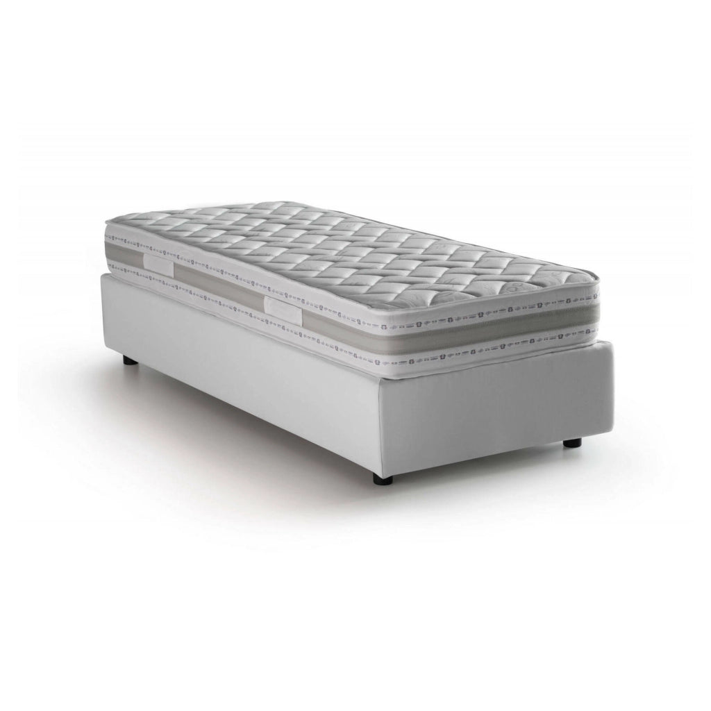 Letto singolo Agenta, Letto contenitore con rivestimento in tessuto, Made in Italy, Apertura frontale, con materasso cm 80x190 incluso, Bianco