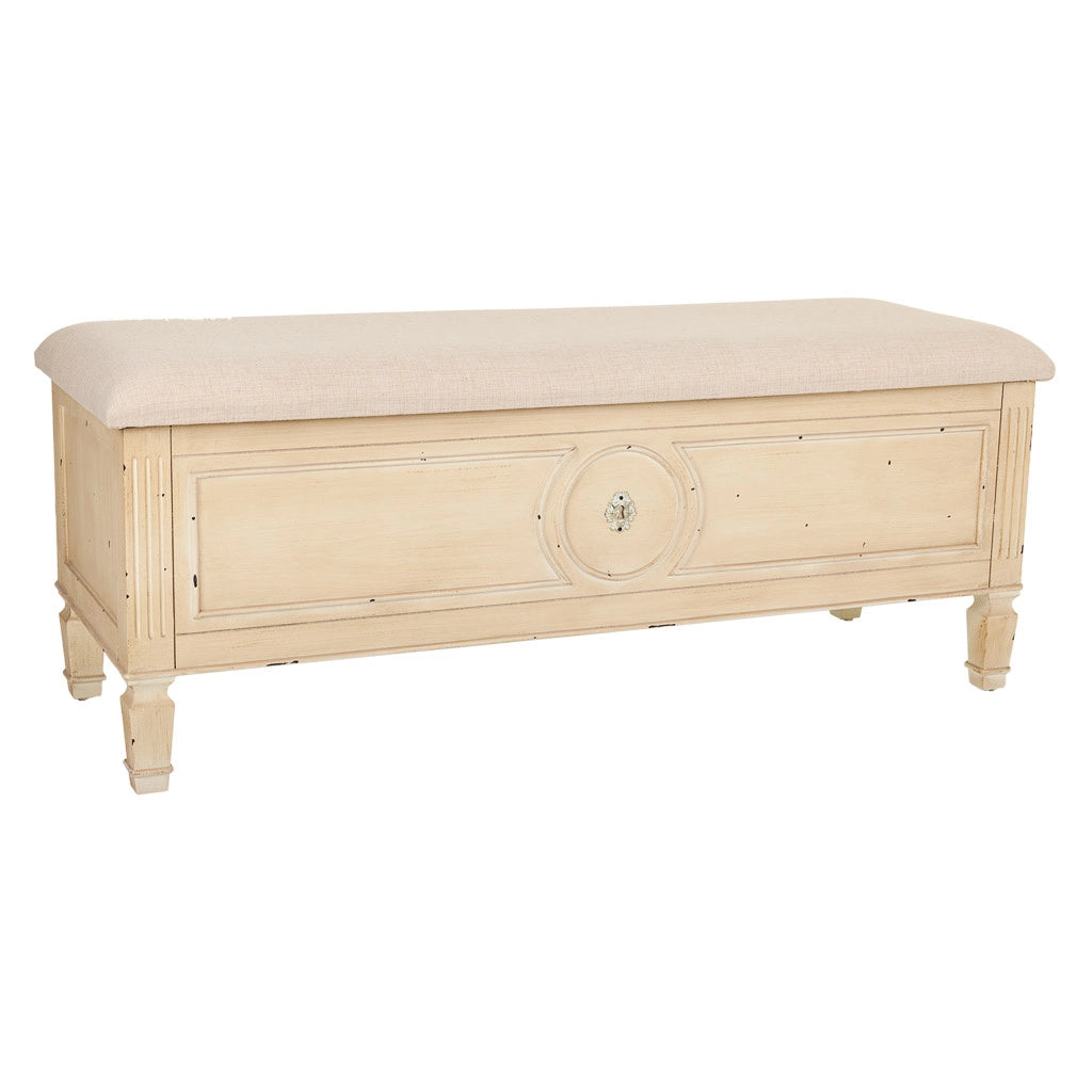 Sgabello beige in legno e imbottita 120x43x48h