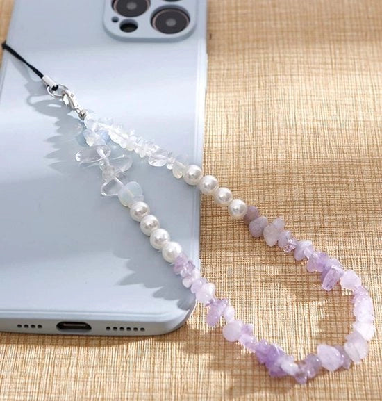 Grind a cristallo naturale per collana per telefono cellulare Universale collana per telefono cellulare per polso Collana per telefono cellulare con campanello Collana per telefono cellulare con cordino e perle Collana per telefono cellulare con grani