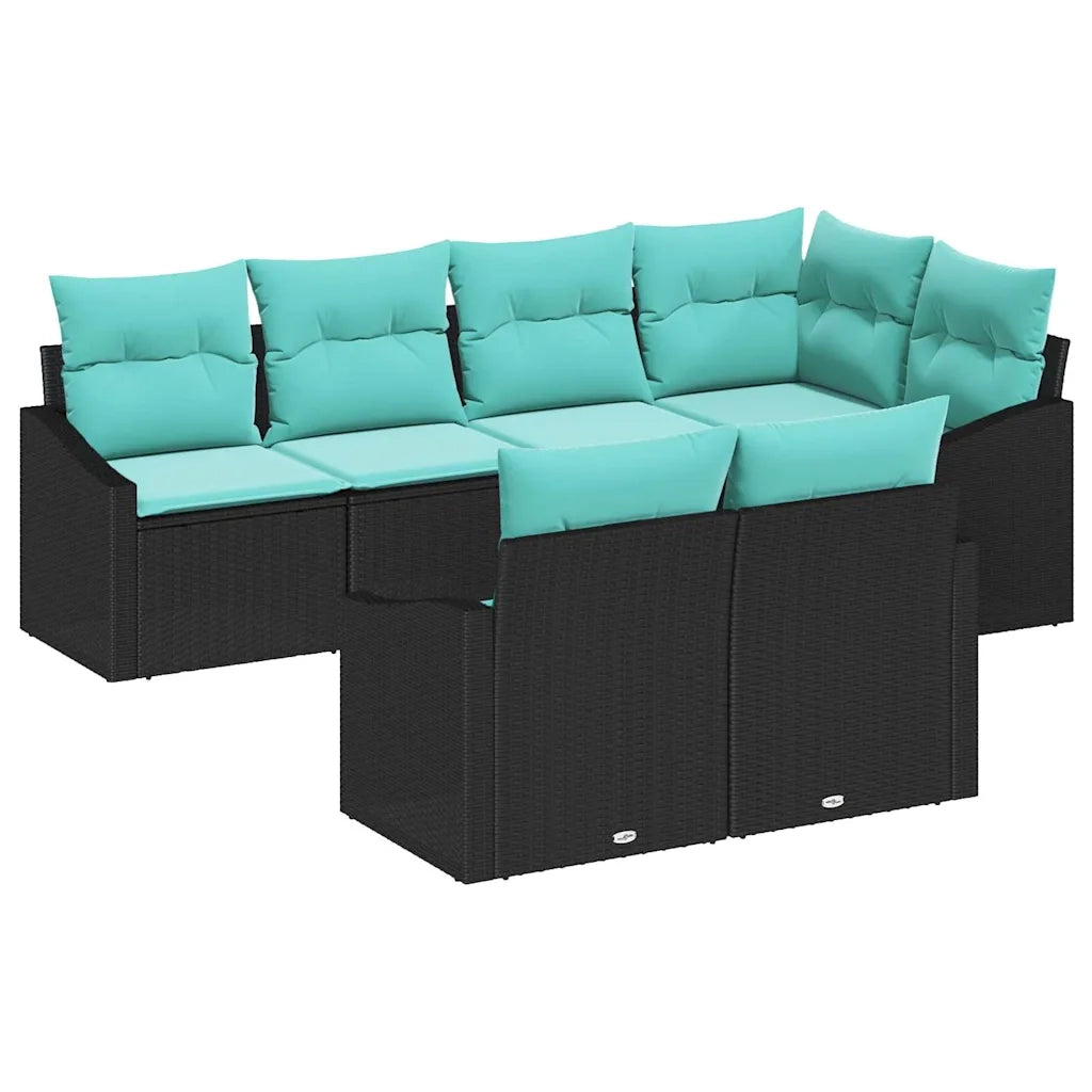 Set di divani con cuscino 7 pcs Nero polyrattan