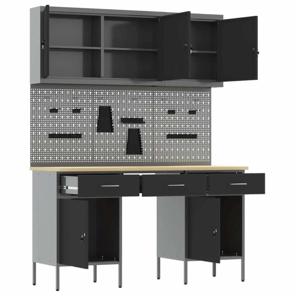 Mobile da lavoro 10 pcs Nero Legno ingegnerizzato e acciaio 3321452