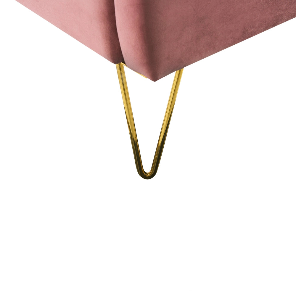 Letto con rete in velluto rosa 140 x 200 cm gambe in metallo testata retro capitonné