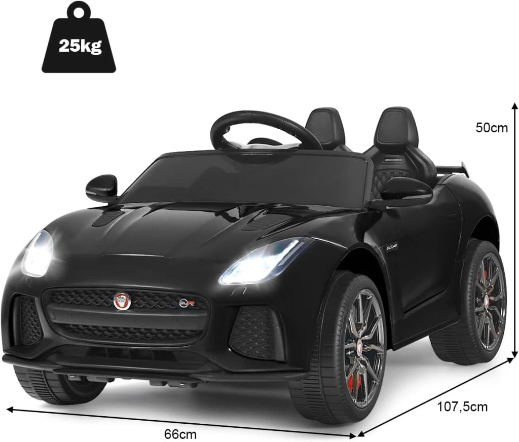 Jaguar Auto Elettrico 12 V per Bambini, Macchina Elettrica con Telecomando, con Luci Musica Storia, Avvio Lento, Velocità 3-5 km/h (Nero)