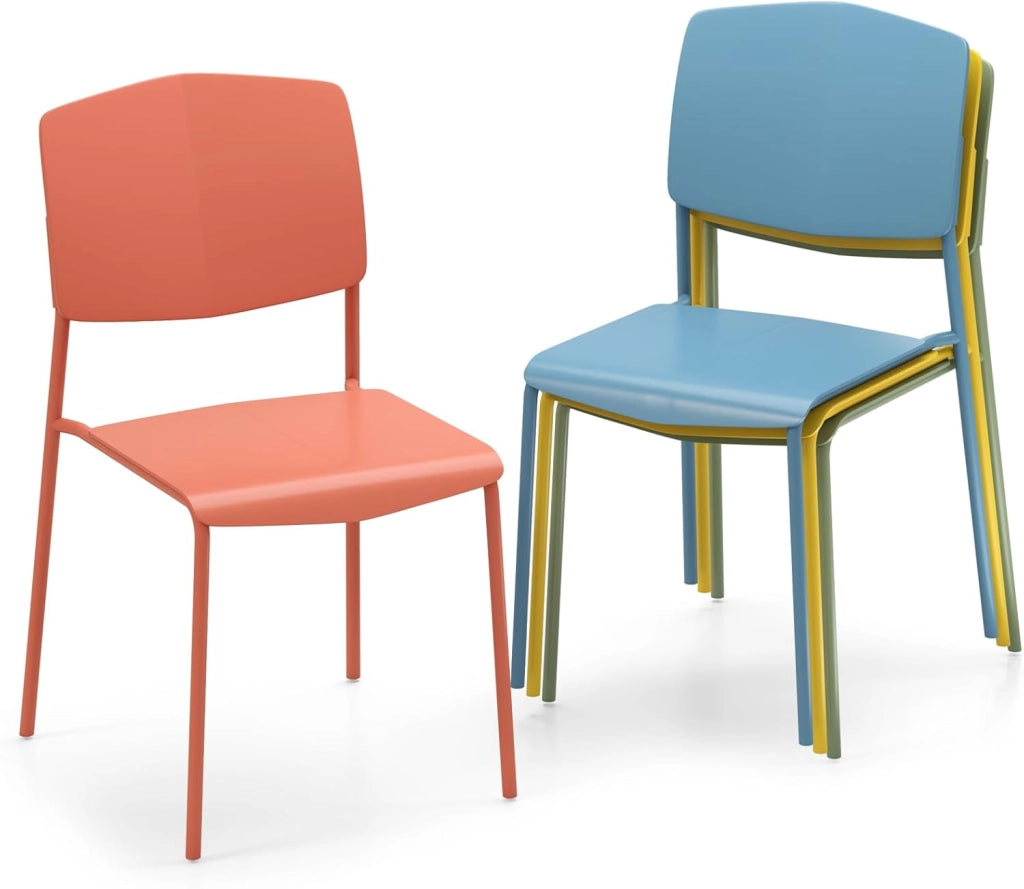 Set di 4 Sedie da Pranzo Impilabili, Sedile Ampio in PP e Gambe in Metallo, per Cucina e Soggiorno