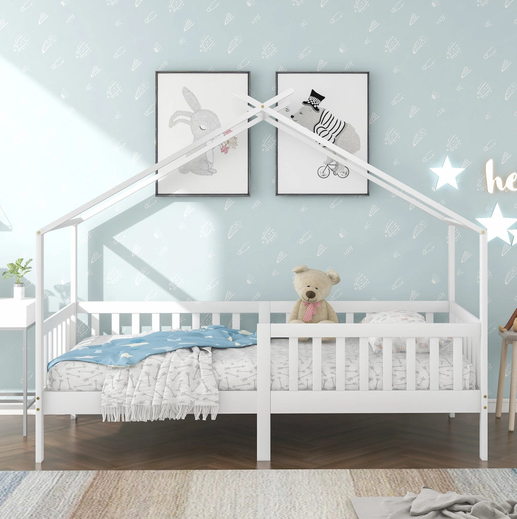 Letto a casetta per bambini 90x200 cm in pino bianco
