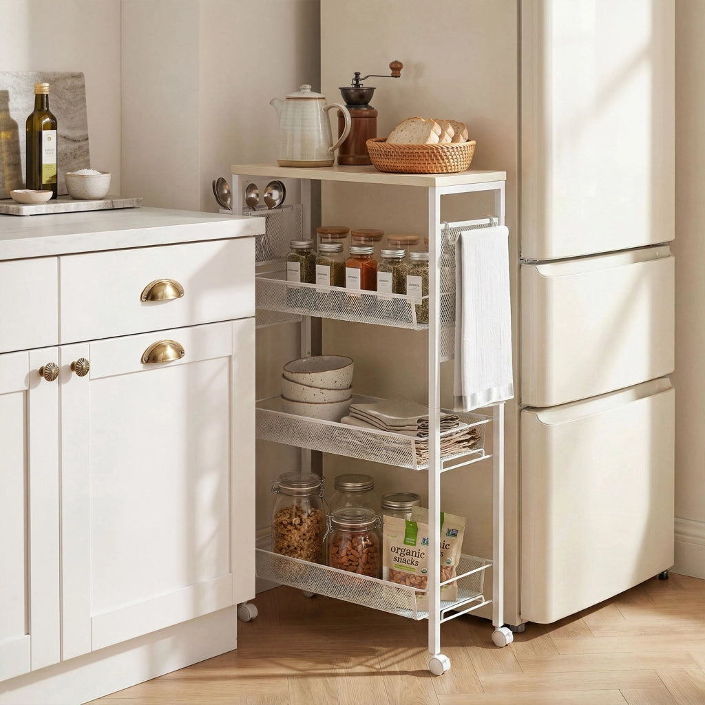 Carrello da cucina con ruote e cestini ¨C zephmum ¨C bianco 58x18.5x87 cm