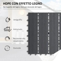 Set 11 Piastrelle per Esterni ad Incastro Antiscivolo in HDPE Riciclato, 30x30x2.2 cm, Grigio