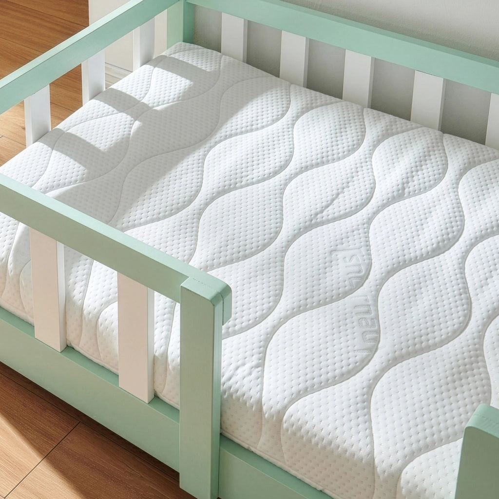 Letto per Cameretta Treviolo a Forma di Casetta in Stile Montessori con Materasso 70x140 cm - Menta Verde/Bianco [en.casa]
