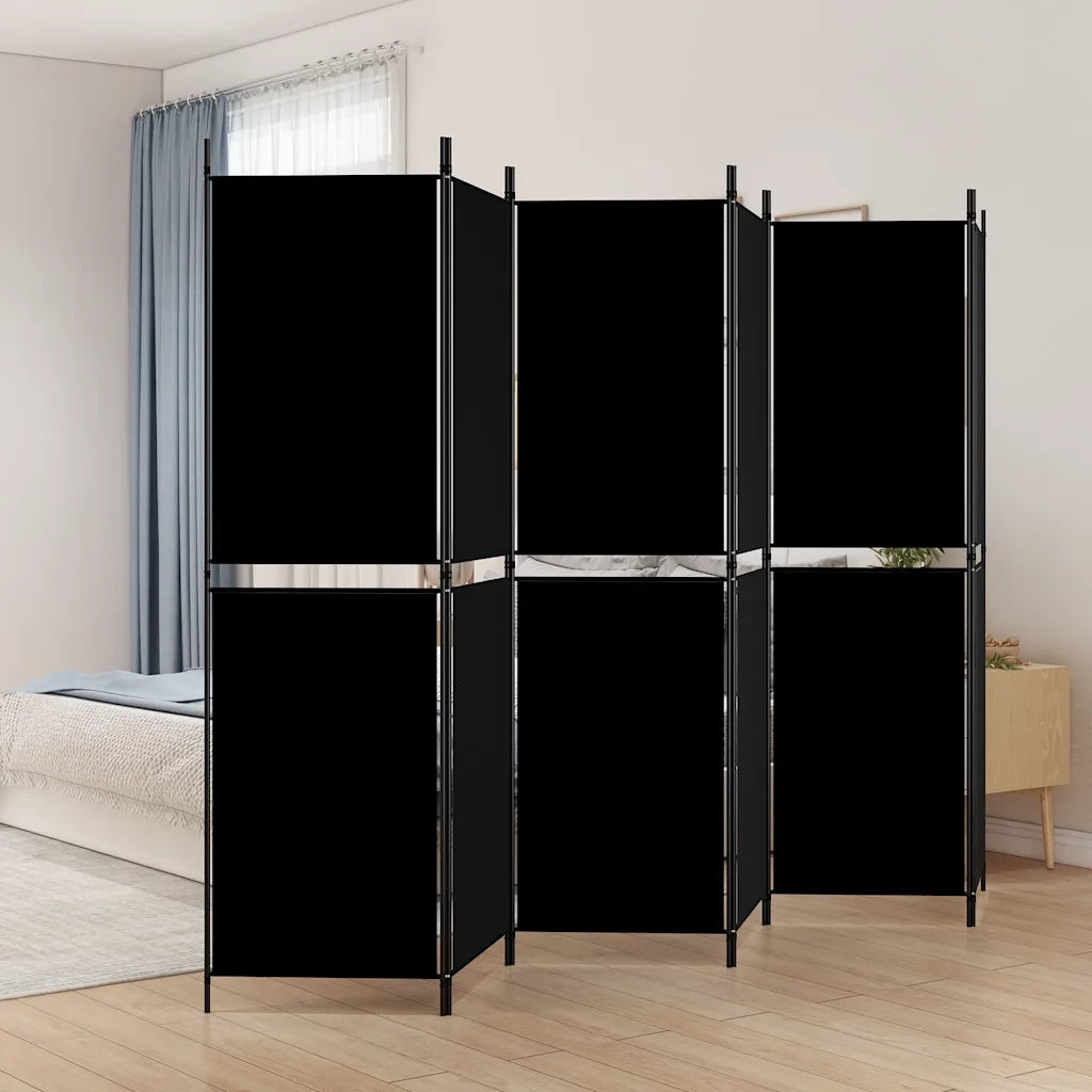 Divisorio Ambienti | Divider per stanze | Paravento a 6 Pannelli Nero 300 x 180 cm in Tessuto