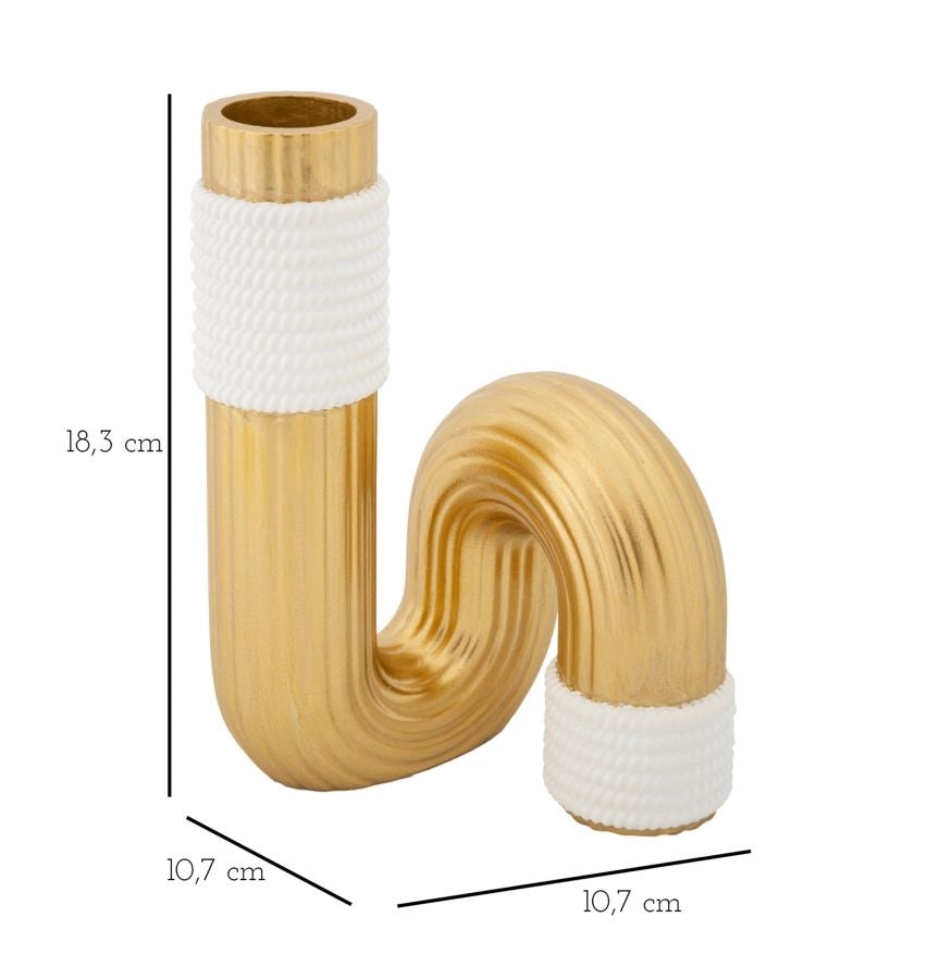 Vaso Bann 10,7x10,7x18,3 cm in Poliestere Oro e Bianco
