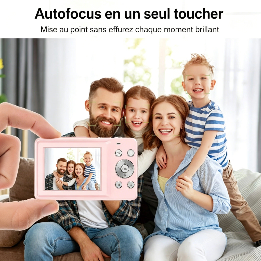 Fotocamera per bambini compatta 1080P schermo LCD 24" zoom 18X con scheda Micro SD 32G - Colore Rosa