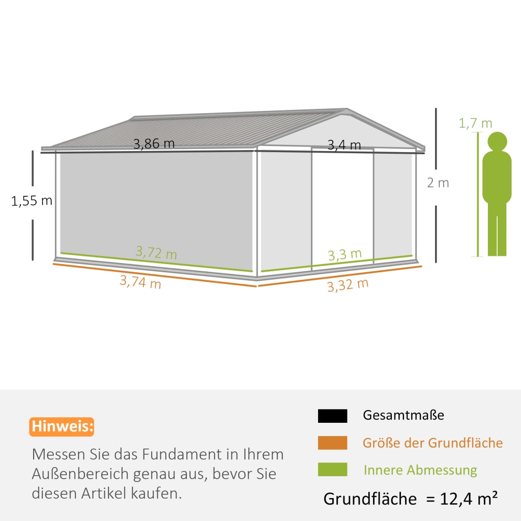 CASETTA da giardino 340x386x200 cm in acciaio gialla con 2 porte scorrevoli