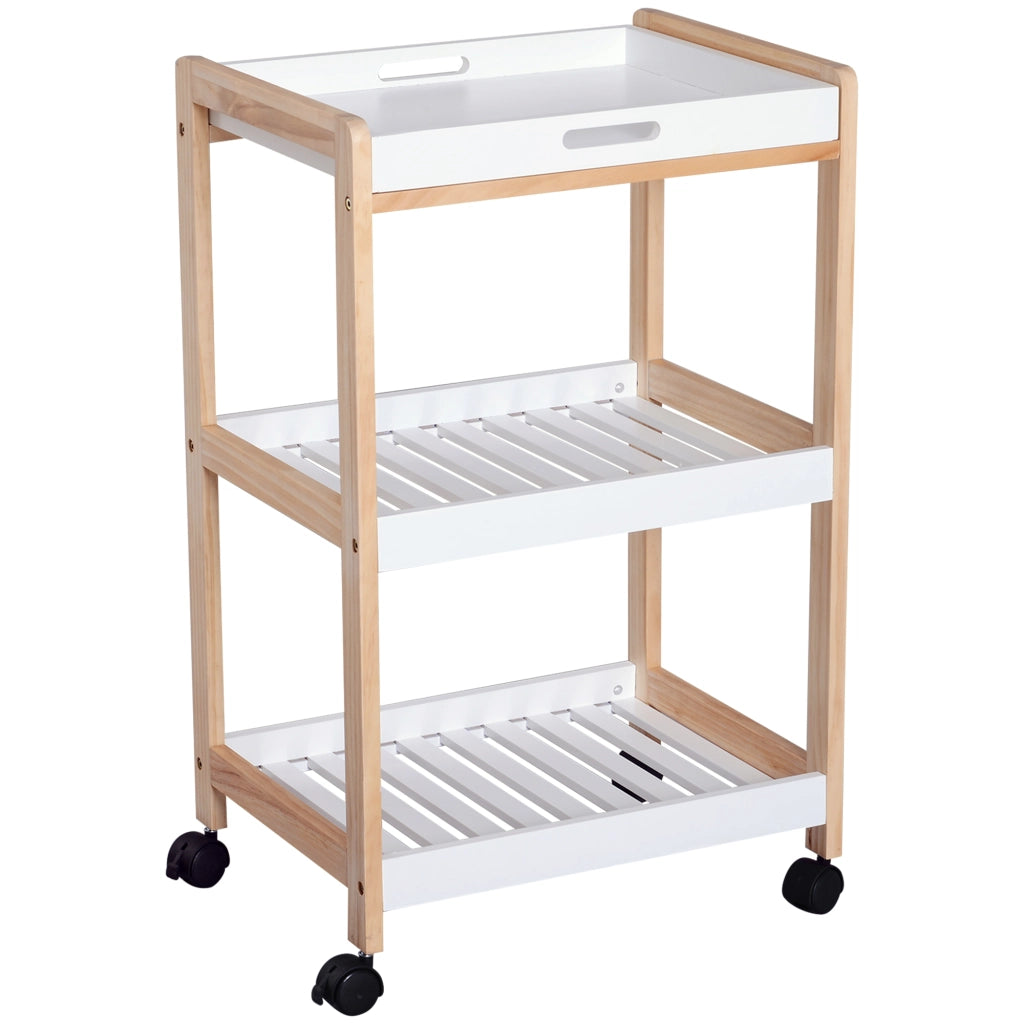 Carrello da cucina con ruote 2 ripiani + piano amovibile ¨C zephmum ¨C bianco MDF