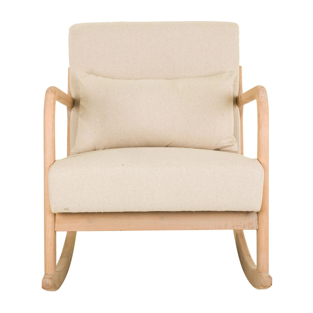 Poltroncina a dondolo in legno imbottita panna 66x88x47/78h