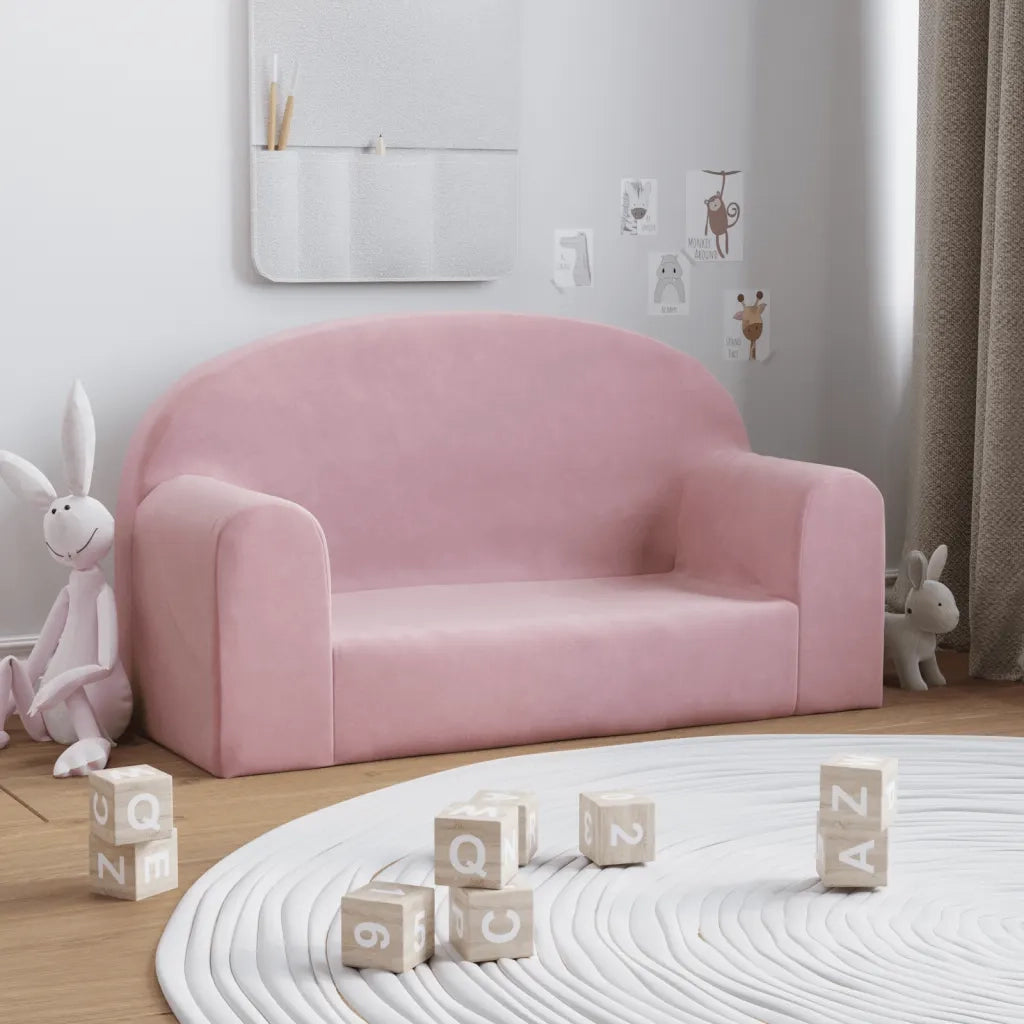 Divano per Bambini a 2 Posti Rosa in Morbido Peluche 357015
