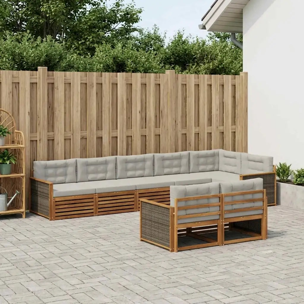 Set di divani da esterno 8 pcs Naturale e Grigio Chiaro
