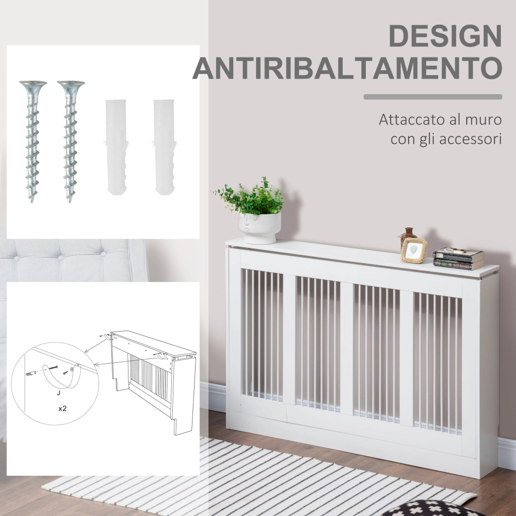 Copritermosifone a Doghe ¨C zephmum ¨C Bianco MDF Acciaio 120x18x84