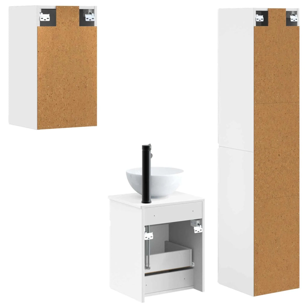Set di mobili per il bagno 3 pz Bianco Lucido 3406087