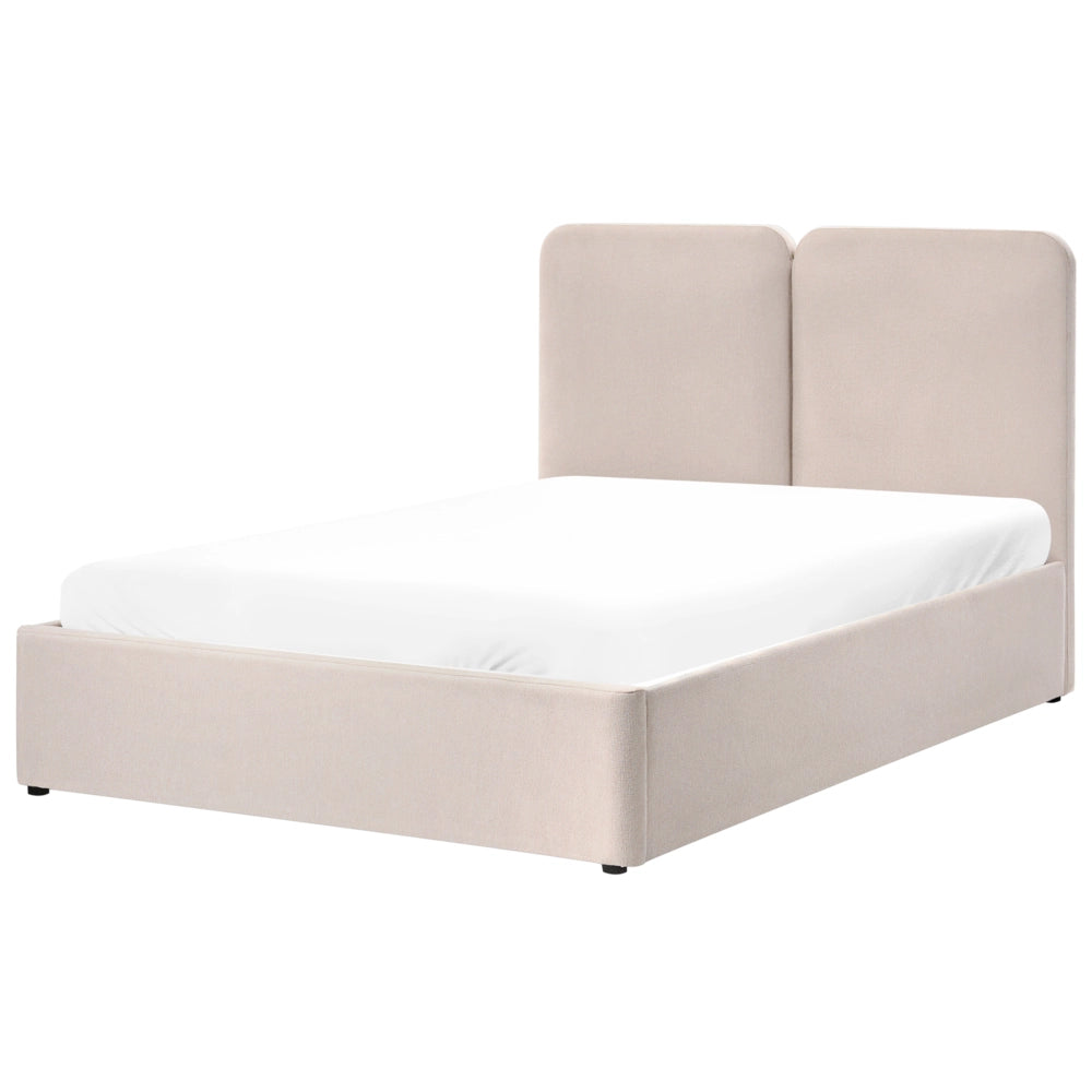 Letto ottomano color beige in tessuto 140 x 200 cm Testiera imbottita Rete a doghe sollevabile