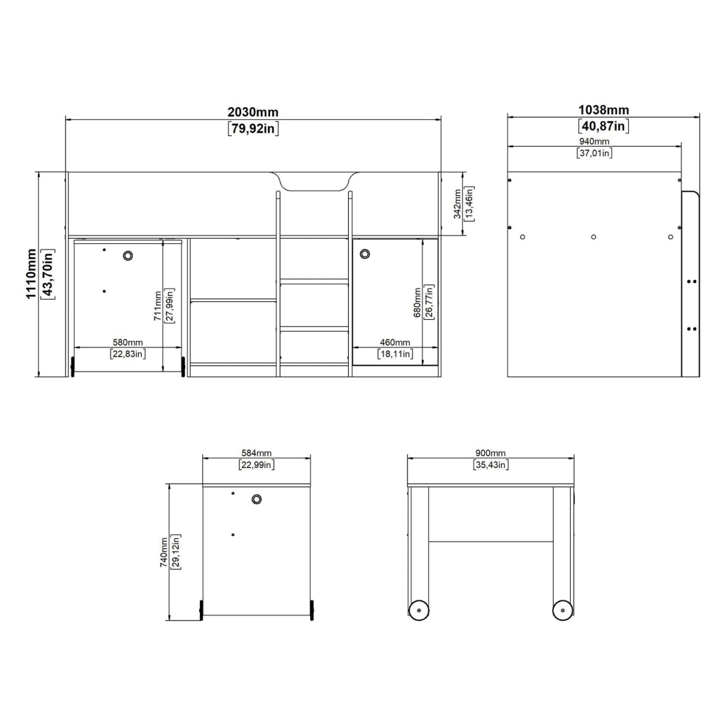 Lamedani, Composizione Camera da Letto Dimensione Materasso 90x200 cm, 203x104x111h cm Bianco