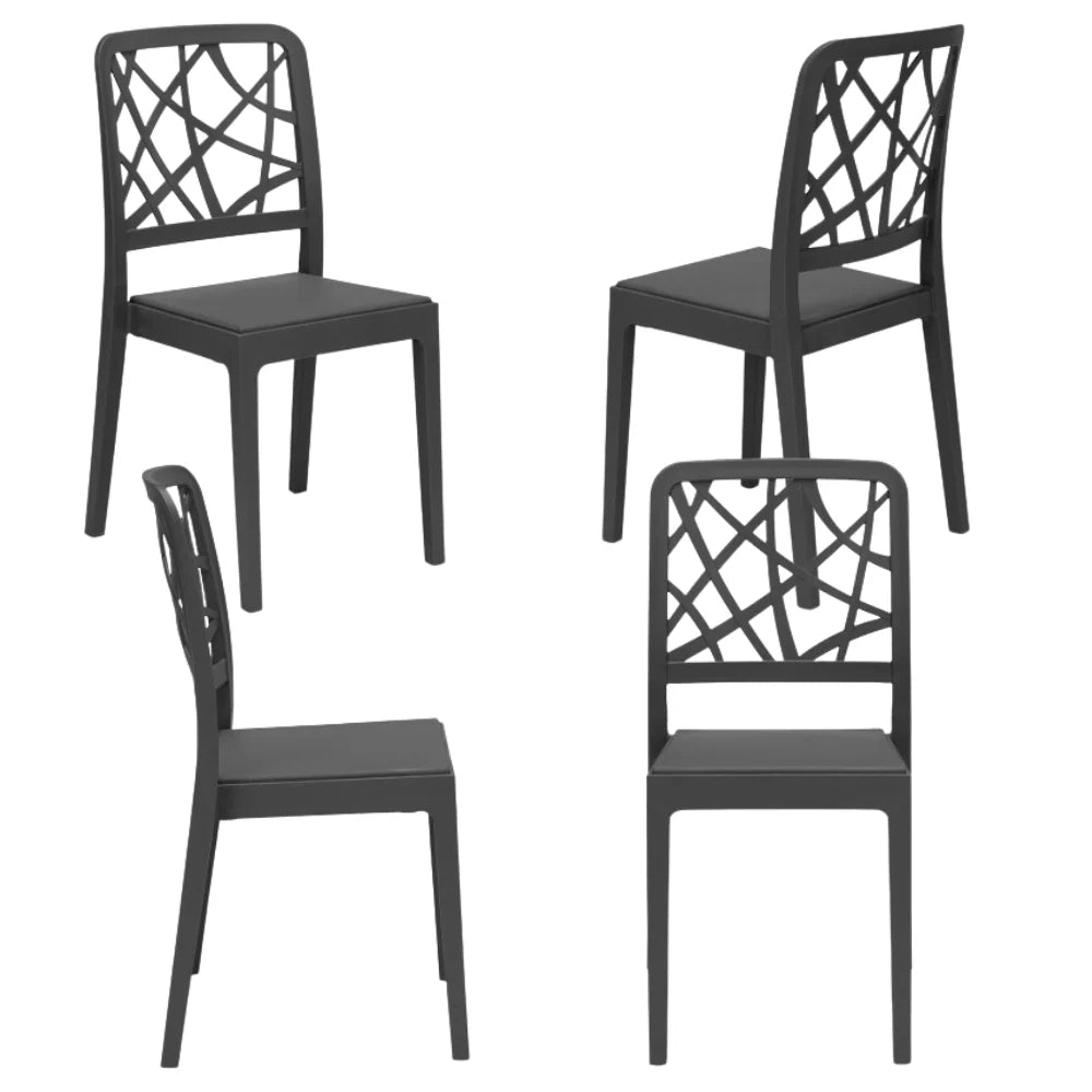 Set 4 sedie in polipropilene PENELOPE, 100% MADE IN ITALY, impilabile, resistente ai raggi UV, design moderno, ideale per sala da pranzo, cucina, sala d’attesa, bar, ristoranti o giardino, colore Antracite