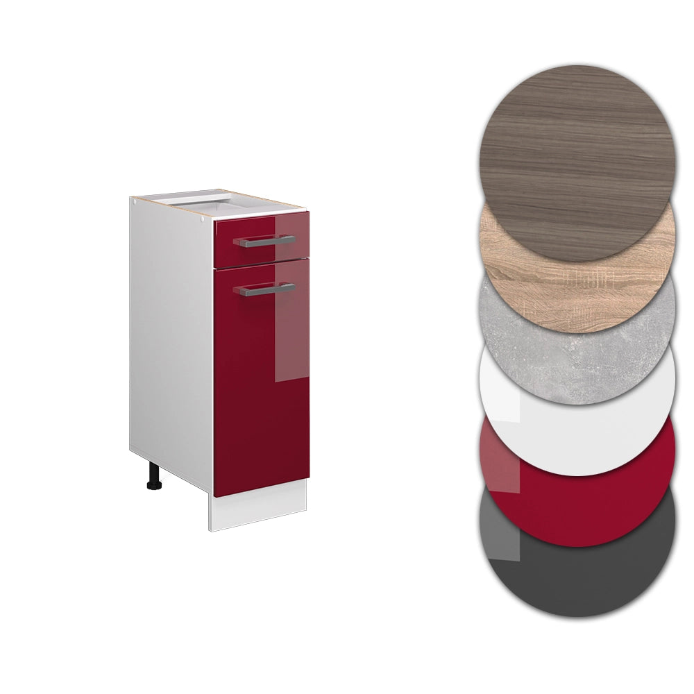 Mobiletto base per cucina R-Line Rosso lucido/Bianco 30 cm senza piano di lavoro Vicco