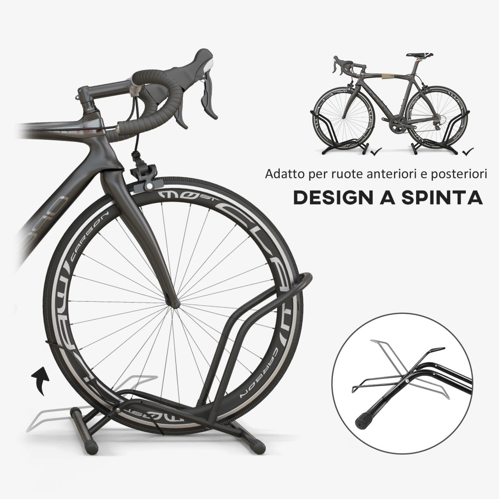 Cavalletto Portabici per Pneumatici < 8.5 cm in Acciaio, 59x41x38 cm, Nero