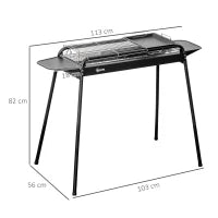 Barbecue a Carbonella con Griglia e Piastra in Acciaio con Ripiani Laterali, 113x59x83.5cm, Nero