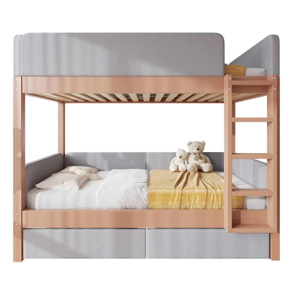 Letto a Castello 90x200 cm - 2 Cassetti; Scala a 4 Gradini e Sponde - Grigio