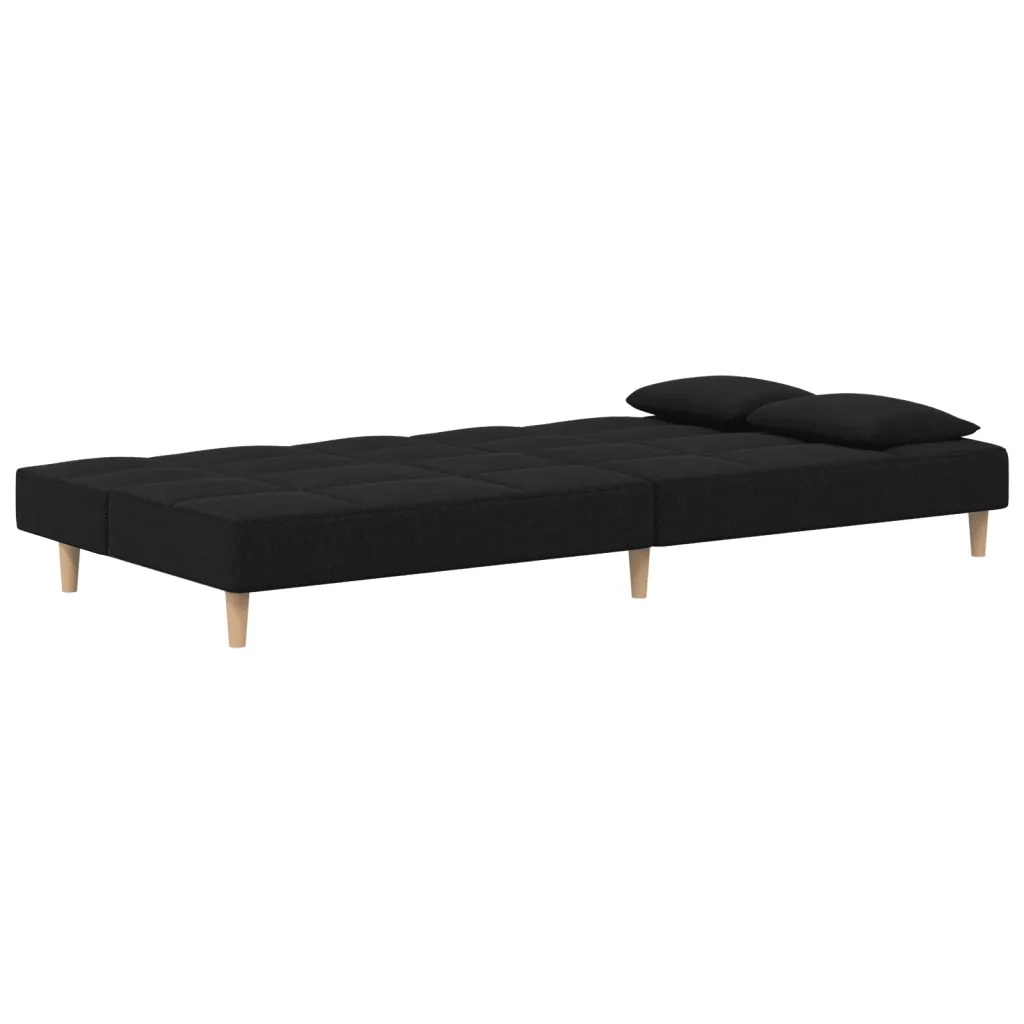 Divano Letto a 2 Posti con 2 Cuscini Nero in Tessuto 375794