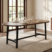 Tavolo da pranzo per 6-8 persone con piano in MDF, angoli arrotondati e gambe in ferro colore noce 180 × 80 cm