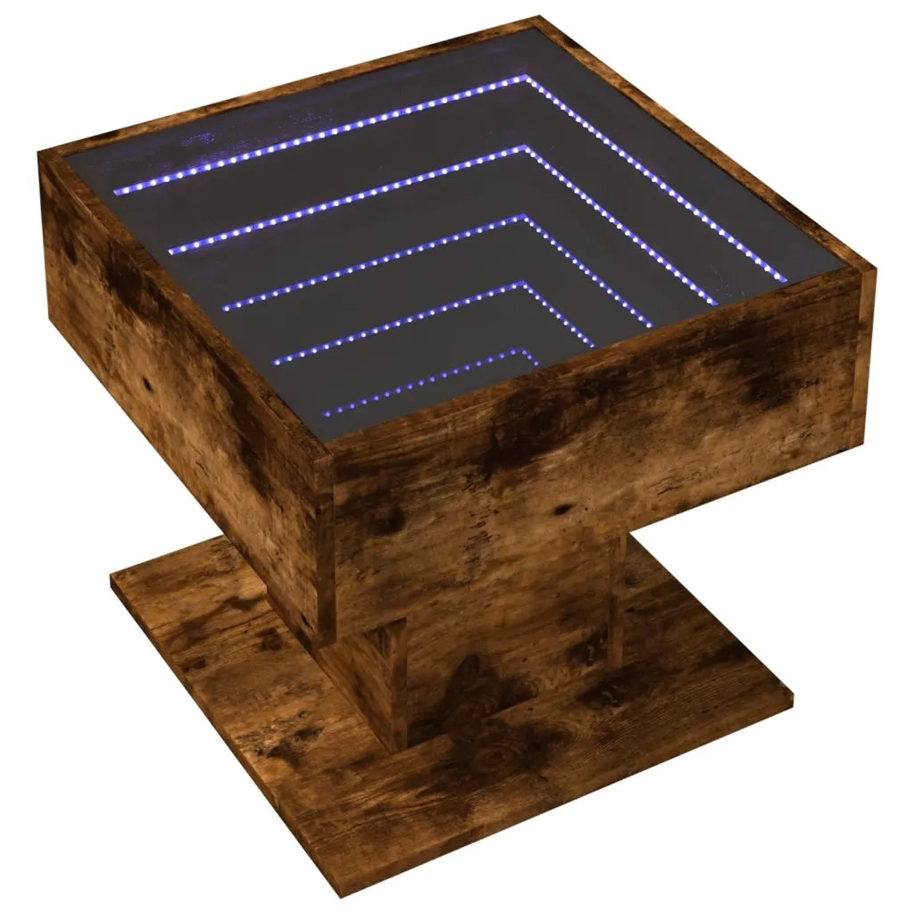 Tavolino Salotto con LED Rovere Fumo 50x50x45 cm Multistrato 847529