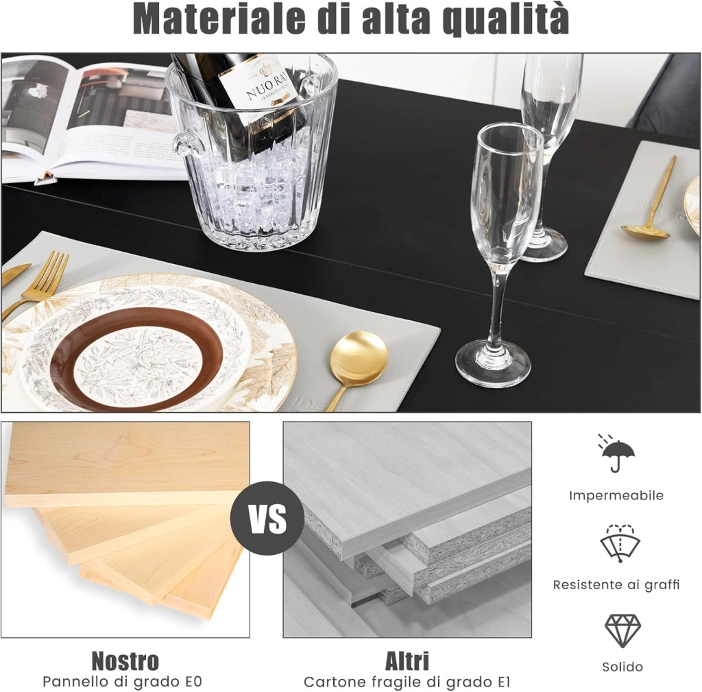 Tavolo da Pranzo 160 x 80 x 76 cm, Rettangolare con Piano Grande e Gambe Robuste per Massimo 8 Persone (Nero)