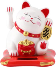 Ornamento per Desktop con Energia Solare Ricco Gatto Accogliente Gatto Saltellante Fortunato Gatto Decorativo per Auto (Bianco)