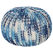 Pouf ottomana bianco e blu cotone lavorato a maglia perline EPS riempimento rotondo piccolo poggiapiedi 50 x 35 cm