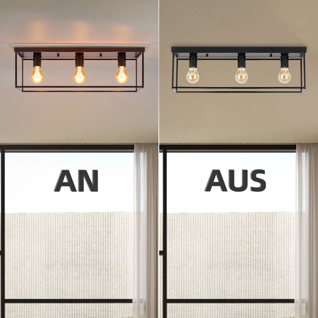ZMH Lampada da soffitto 3 luci E27 max 25W metallo nero retrò per soggiorno cucina