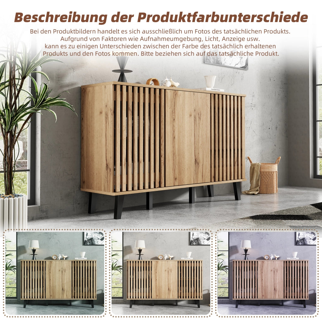 Credenza con 3 ante e 6 vani per soggiorno e ingresso in truciolare 150×40×95 cm rovere naturale
