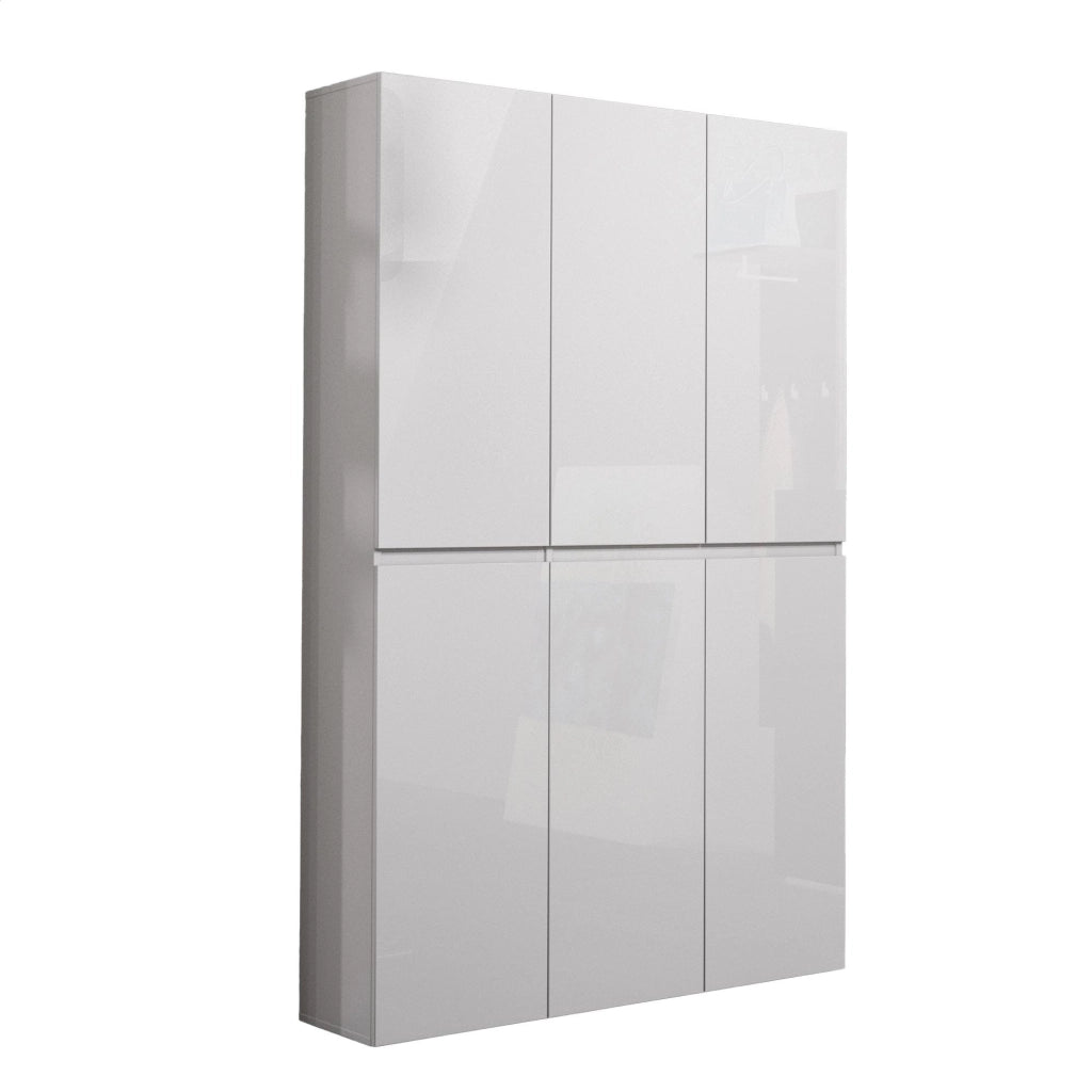 Scarpiera Diva, Mobile portascarpe, Armadio da ingresso multiuso, Mobiletto per calzature, Made in Italy, 122x34h200 cm, Bianco lucido