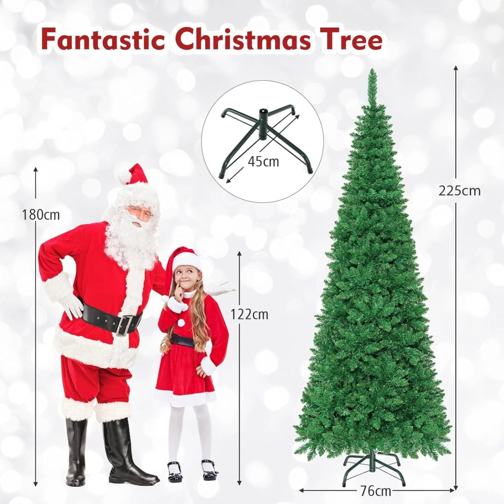 Albero di Natale Artificiale 135/200/225 cm, Albero di Natale con Luci LED Incorporate e Supporto in Metallo, Christmas Tree con Rami in PVC, per Casa, Negozio, Ufficio, Feste (L)